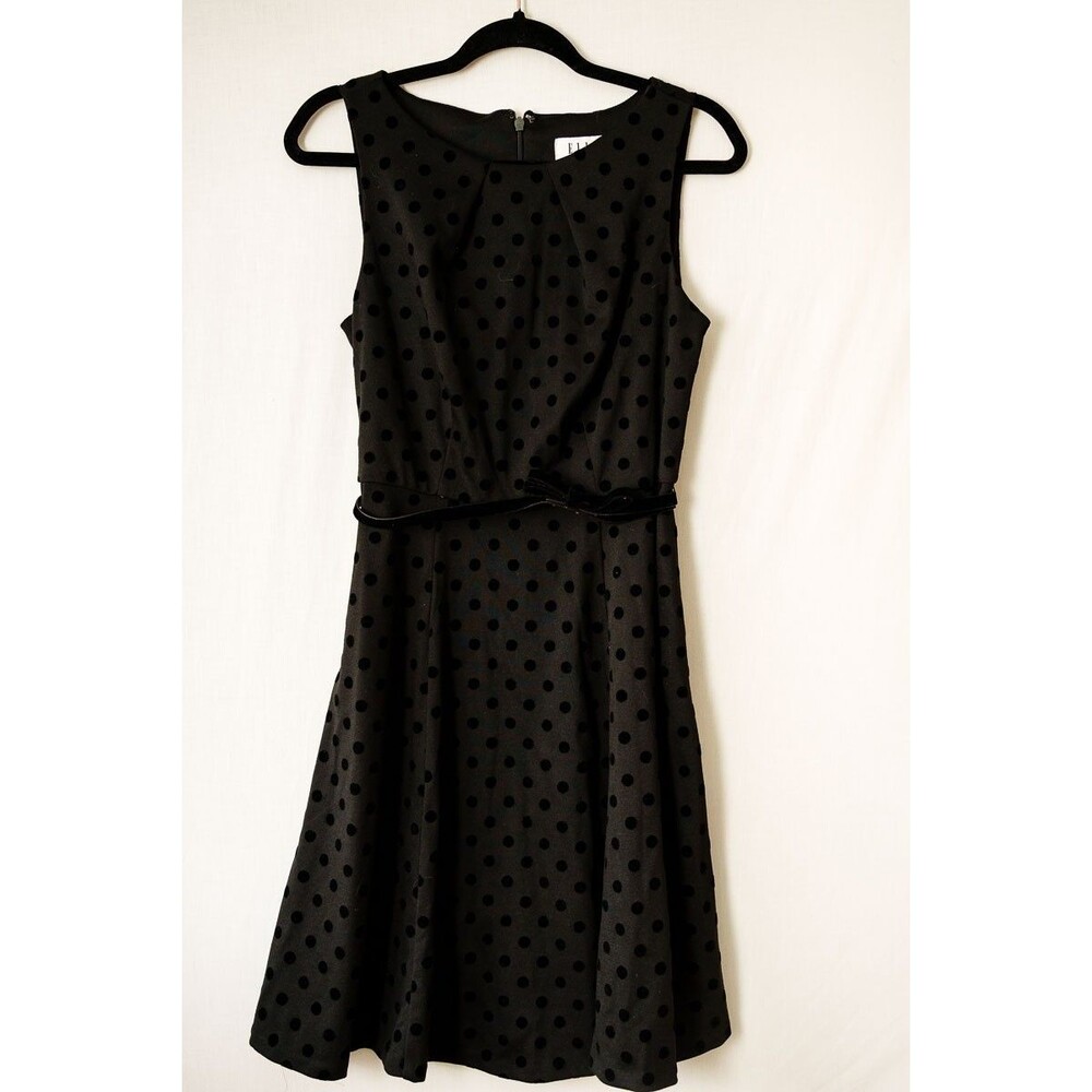 Elle black dress sleeveless S polka dot skater circle cocktail dress sheath goth